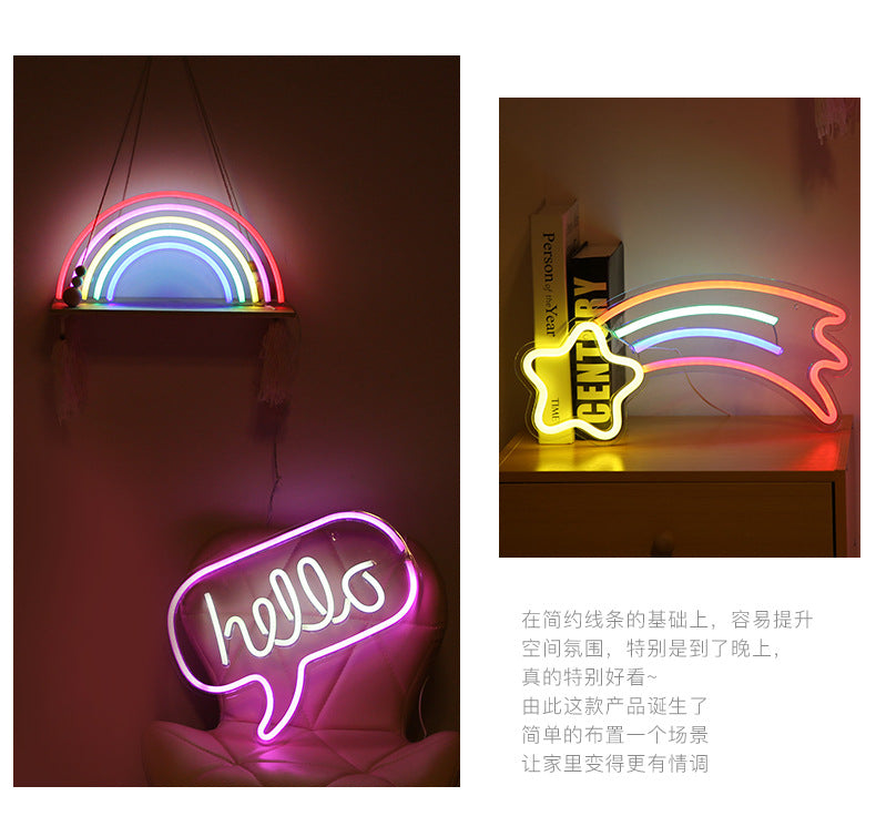 neon sign with shooting star design