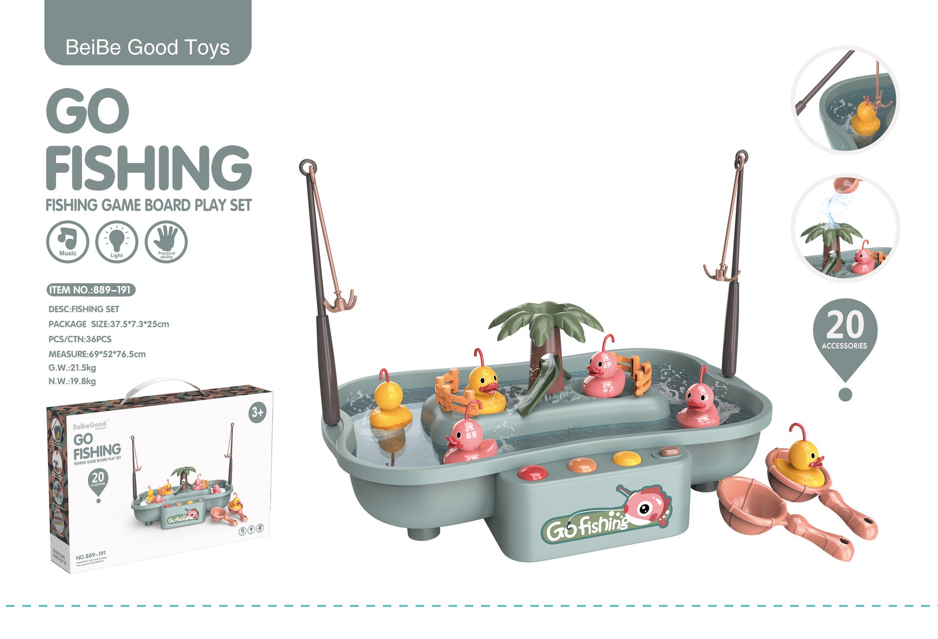 educational fishing game setup with rotating fish and ducks