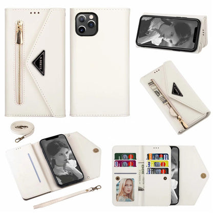 Premium PU Leather Wallet Case for iPhone & Samsung - Multi-Card Holder with Zipper Closure