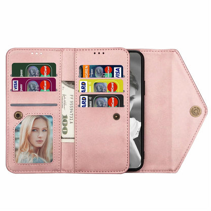 Premium PU Leather Wallet Case for iPhone & Samsung - Multi-Card Holder with Zipper Closure