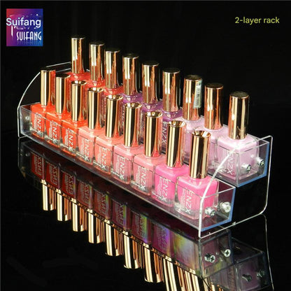 acrylic makeup display showcase on plain background