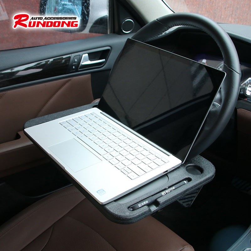 black steering wheel laptop holder