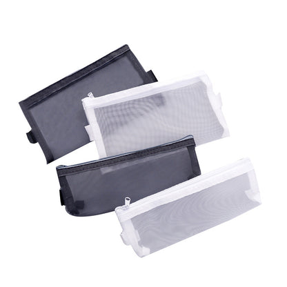 Large white mesh pencil case with content