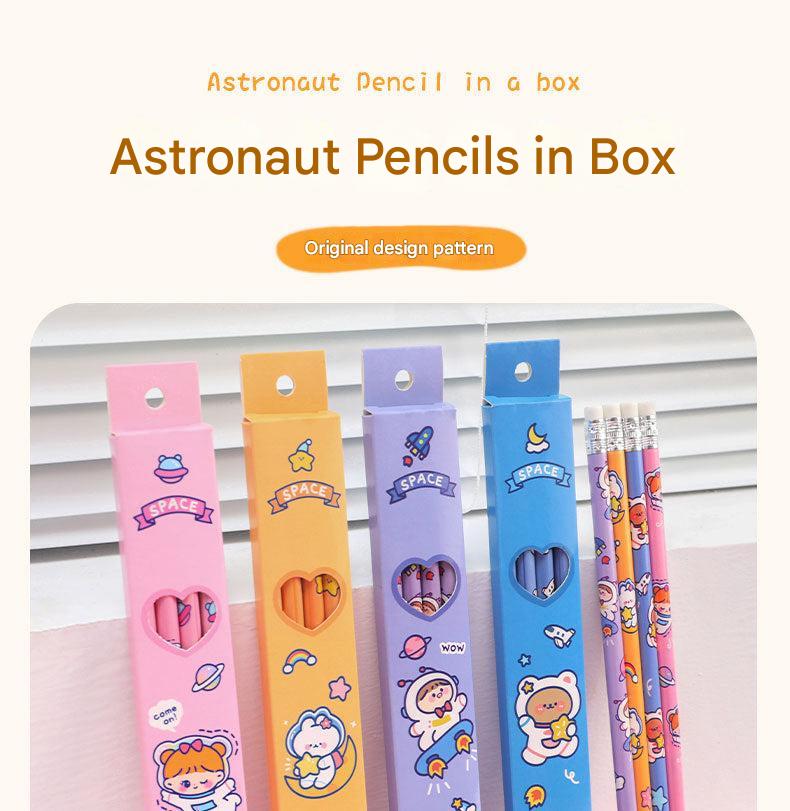 astronaut-designed wooden pencil with eraser, front view