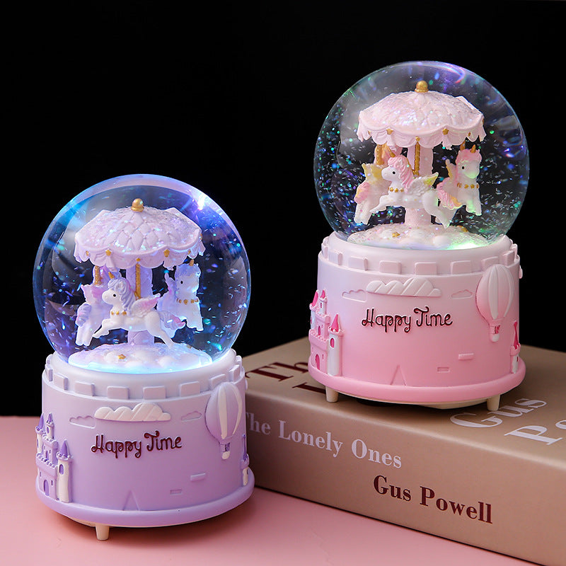 purple crystal globe music box with automatic snow