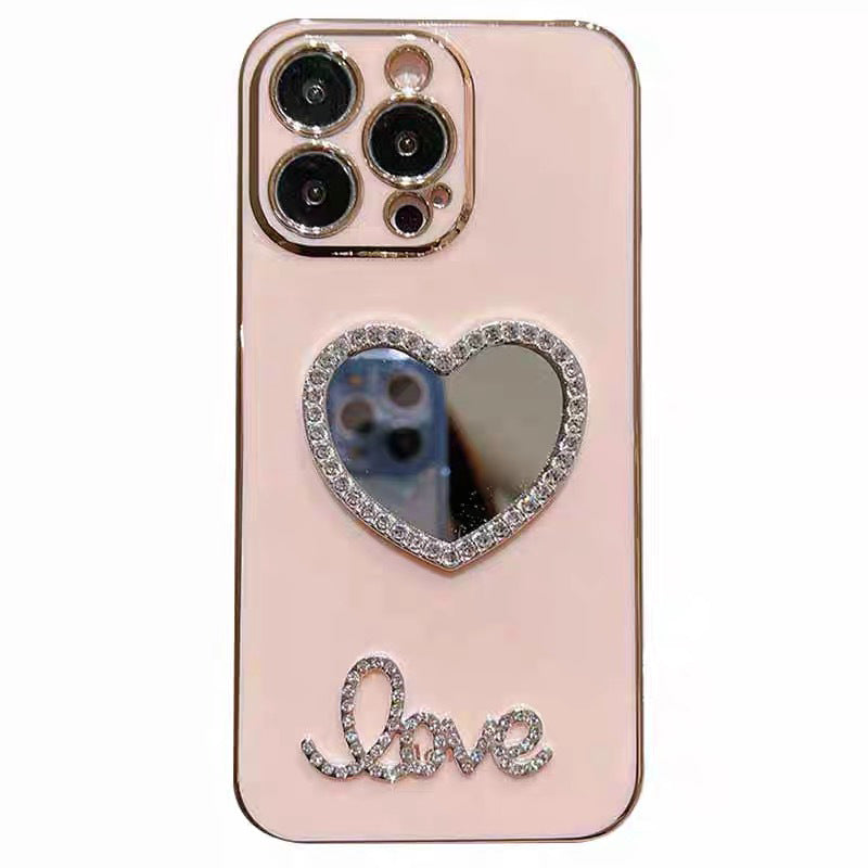 Stylish Heart Mirror TPU Phone Case for iPhone 15 Series - Bling Crystal Design