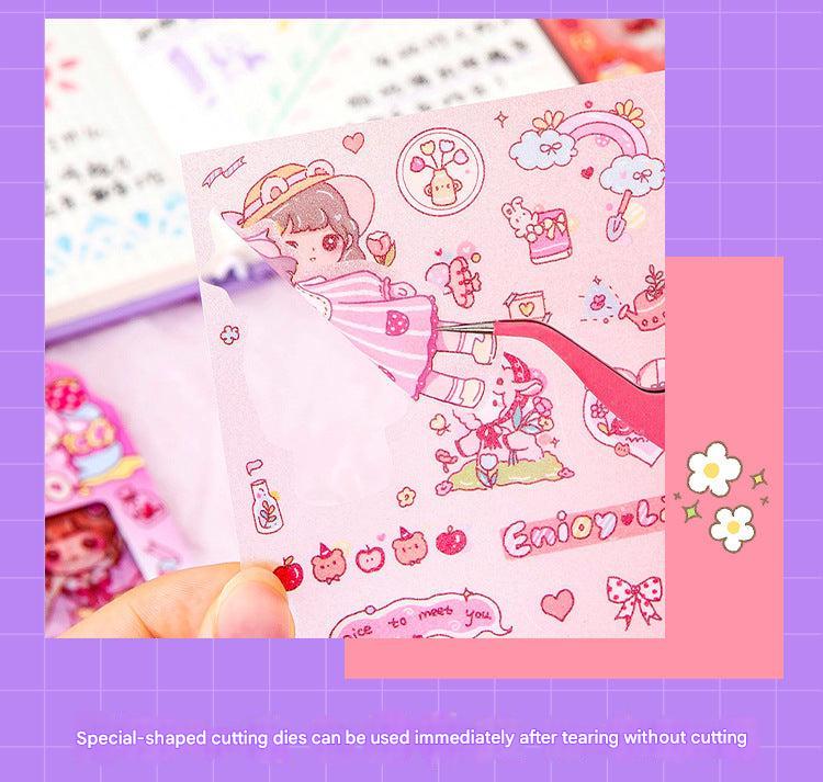 cartoon girl sticker with starry sky theme