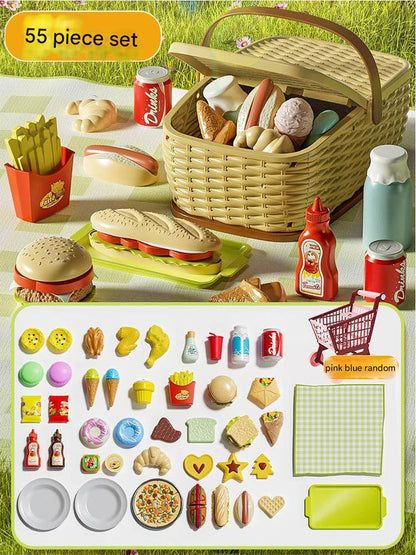 colorful picnic playset with burger and dessert toys