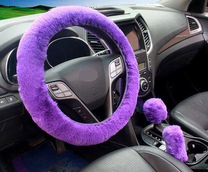 blue steering wheel cover with rabbit fur texture