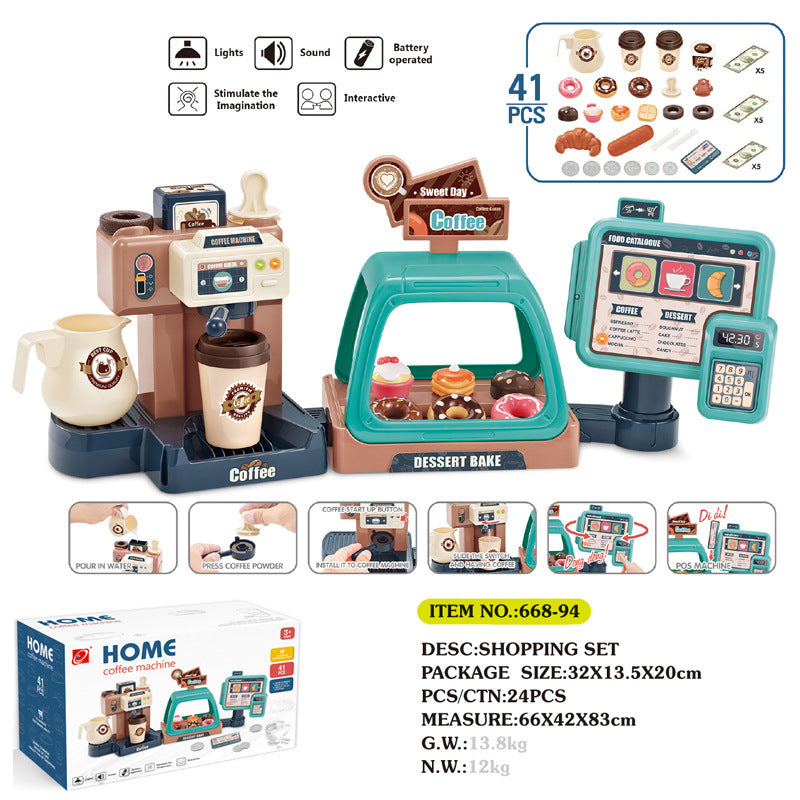 Kids’ Supermarket Set with Blue Green Coffee Machine