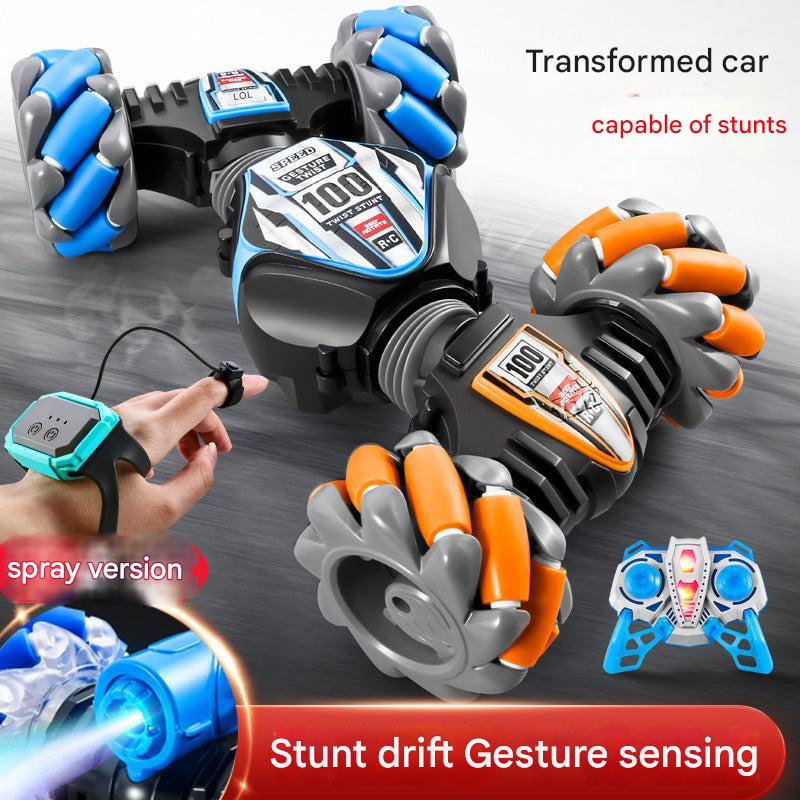 remote control stunt car with blue and orange design