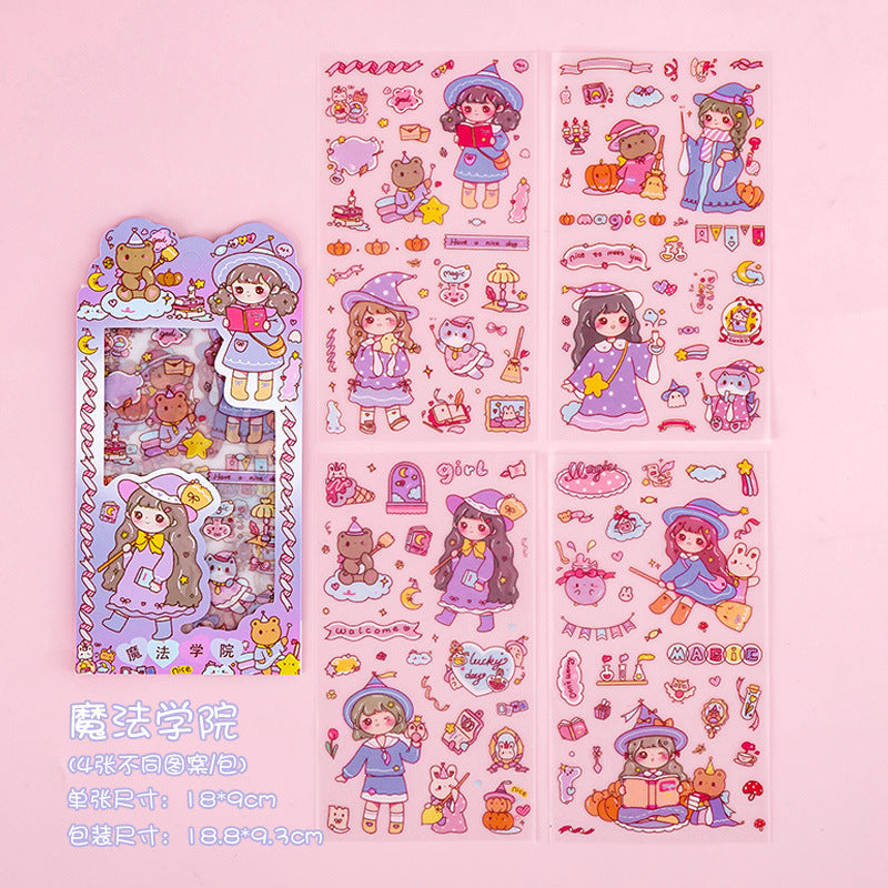 cartoon girl sticker with starry sky theme