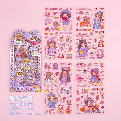 cartoon girl sticker with starry sky theme