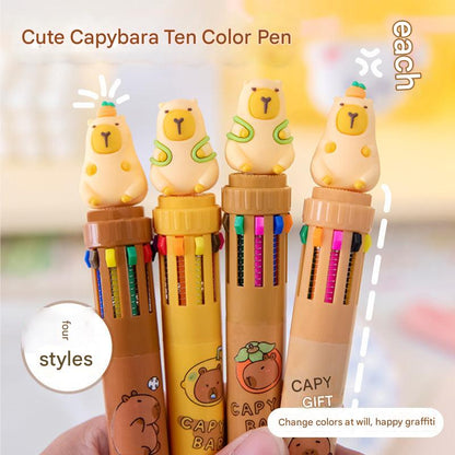 Capybara cartoon, multicolor pen with yellow details