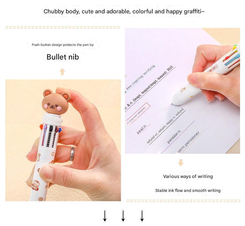 bright retractable 10-color ballpoint pen front angle view