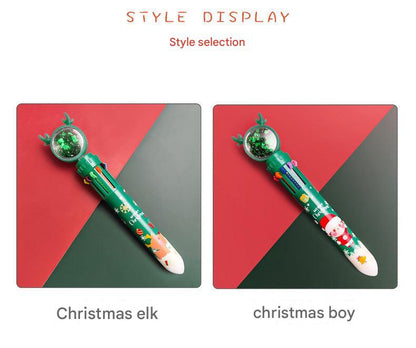 multi-color Christmas pen with reindeer design, 10 colors