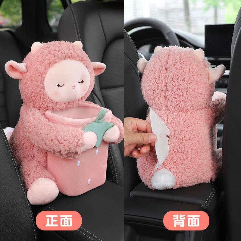 Cute soft rabbit plush car trash bin combo