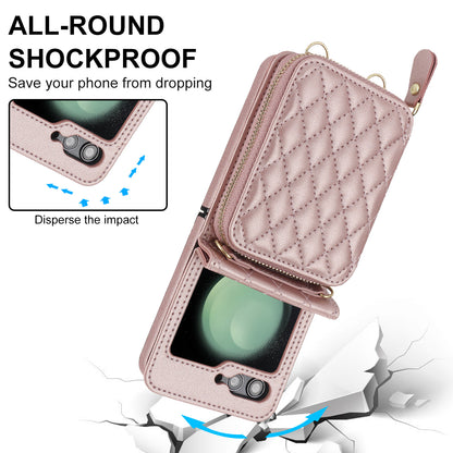 Stylish Samsung Z Flip 5 and Z Flip 6 Crossbody Phone Case with Card Holder - Durable PU+TPU Protection