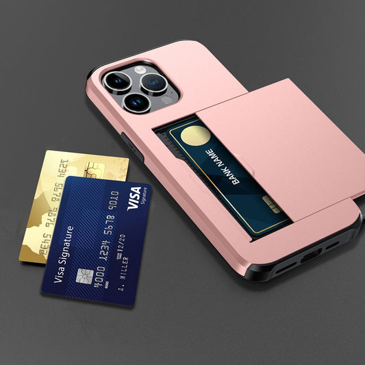 Versatile Shockproof Sliding Card Case for iPhone & Samsung - Durable PC+TPU with Multiple Colors