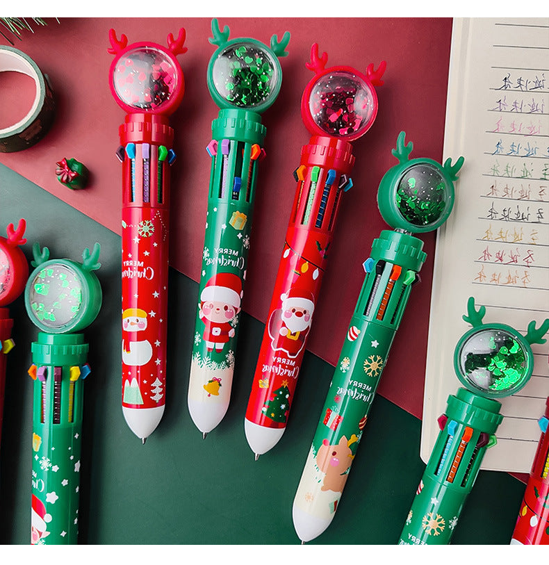 multi-color Christmas pen with reindeer design, 10 colors