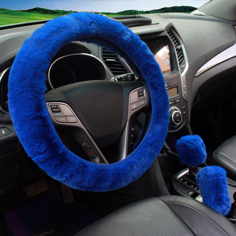 aqua blue plush car steering wheel setup