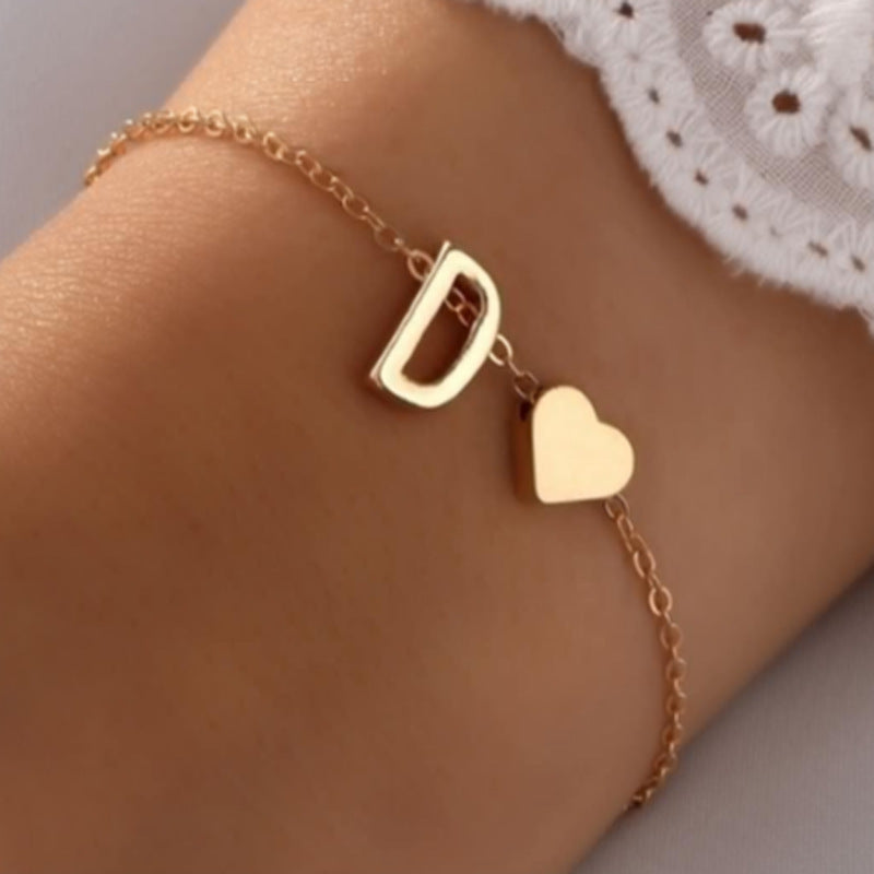 Silver alphabet heart bracelet