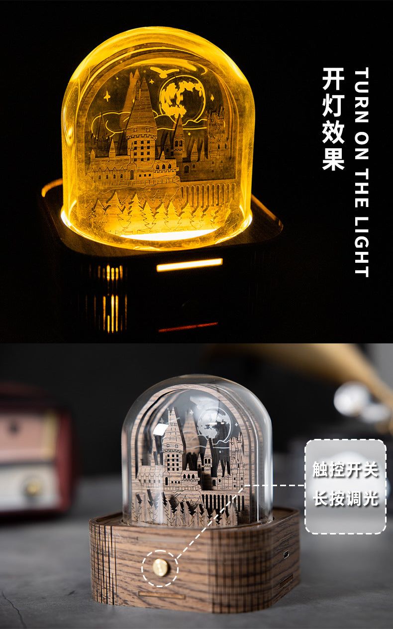 Engraved Hogwarts Express music box night light top view