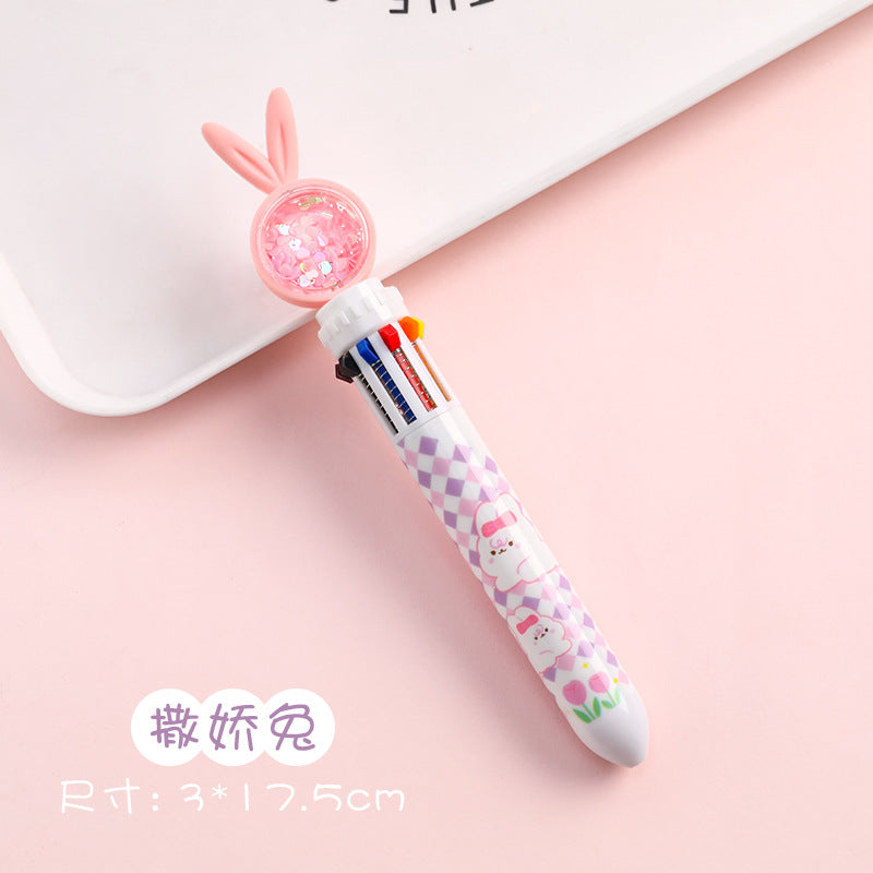 playful cartoon rabbit multi-color pen on desk