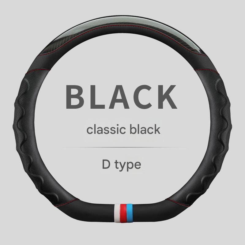 stylish black steering wheel cover installed