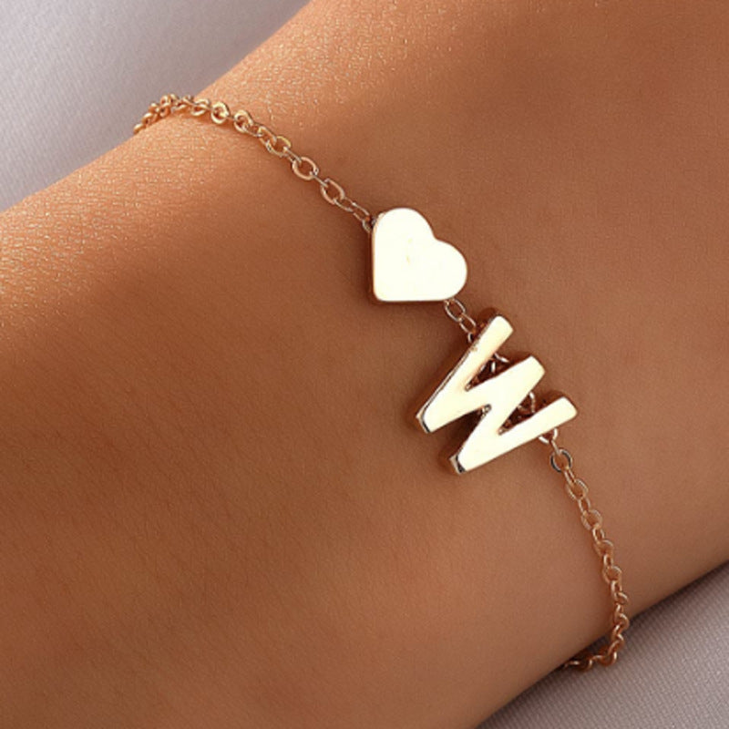 Gold alphabet heart bracelet