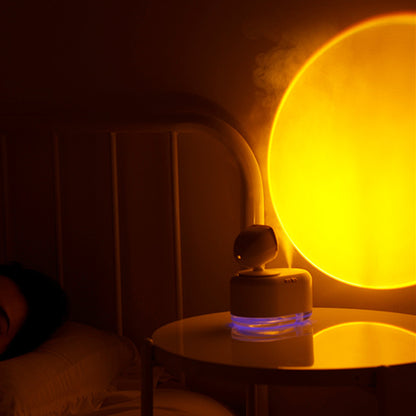 humidifier with sunset light on desk