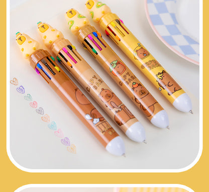 Capybara cartoon, multicolor pen with beige details