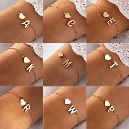 Gold alphabet heart bracelet