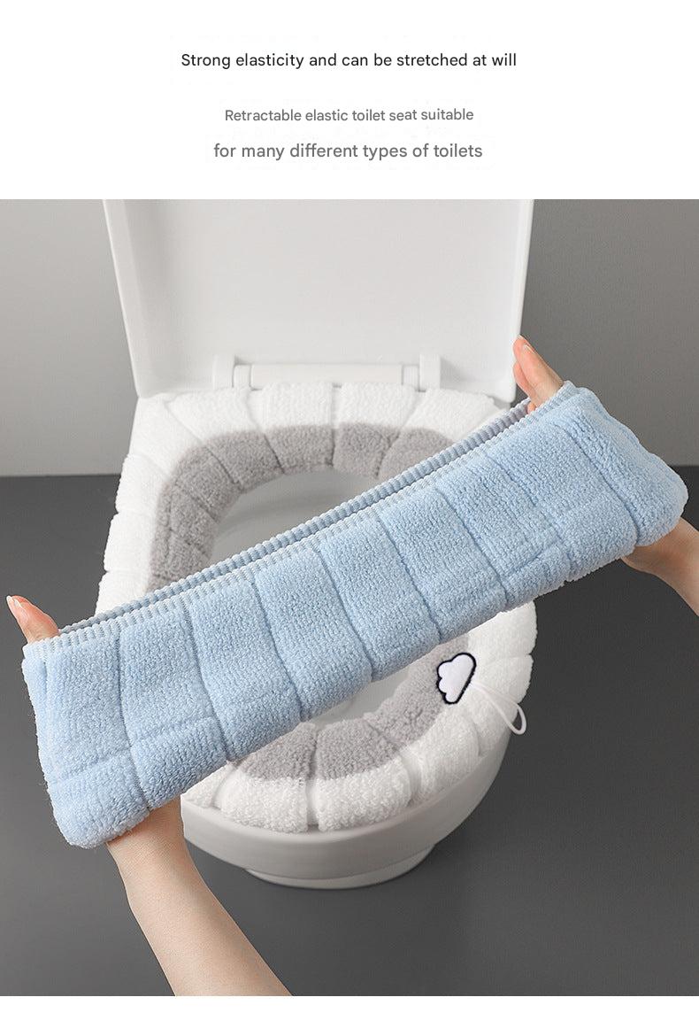 plush blue toilet seat cover with handle