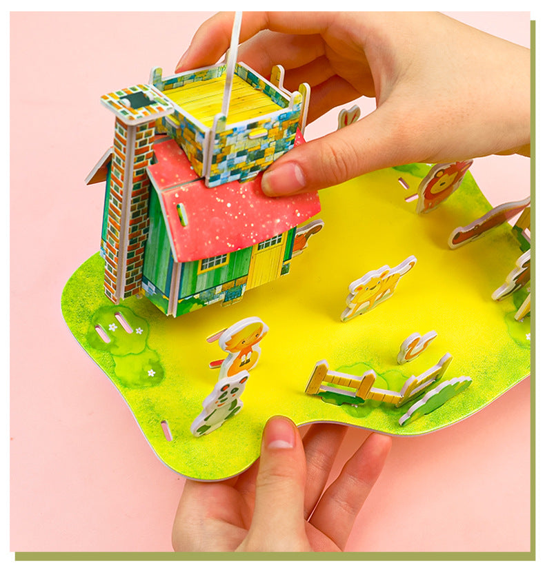 child playing with 3D puzzle in amusement park theme