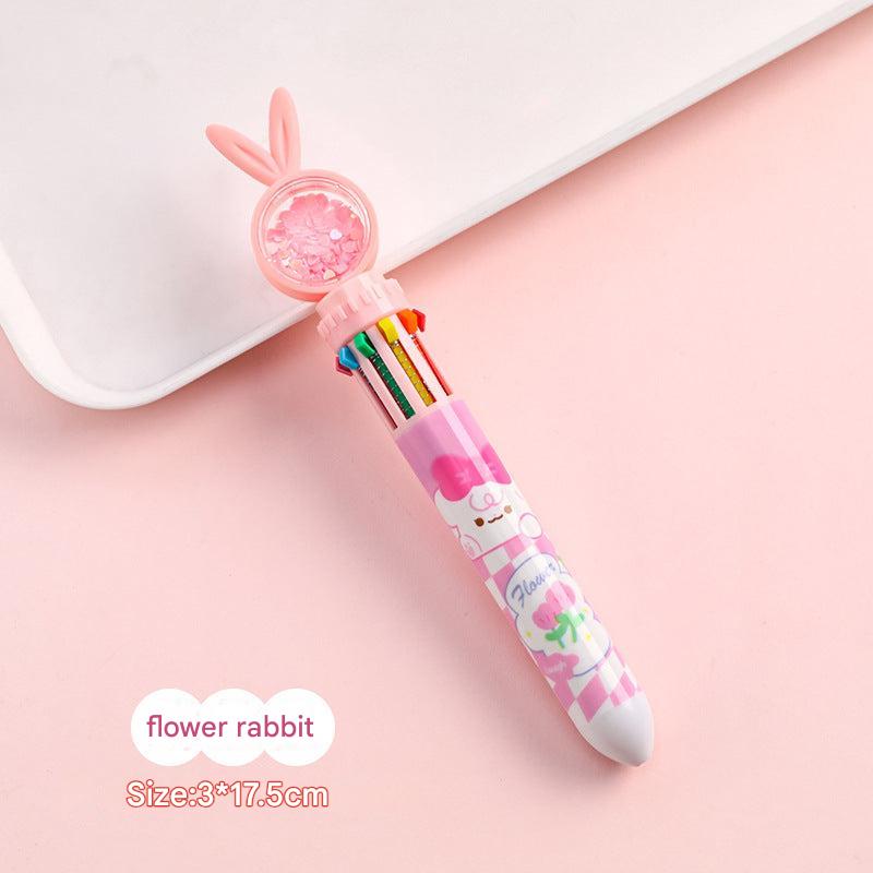 colorful rabbit pattern 10-in-1 ballpoint pen close-up