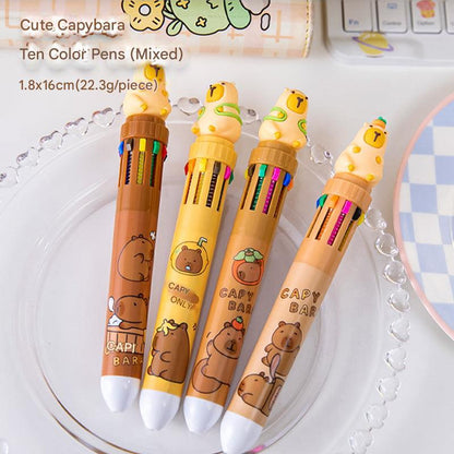 Capybara cartoon, multicolor pen with beige details