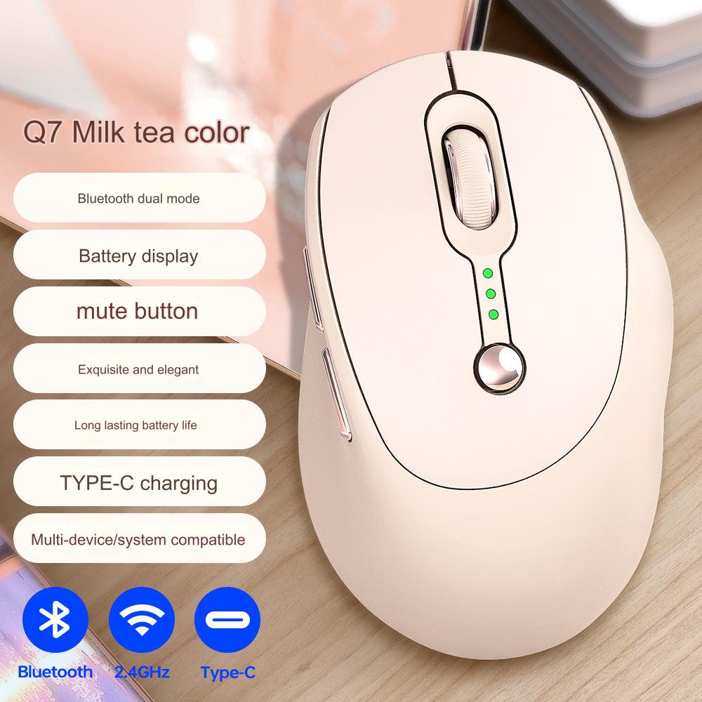 Wireless Bluetooth Mouse Q7 - Dual-Mode, Ergonomic Silent Design, Rechargeable for Office Use