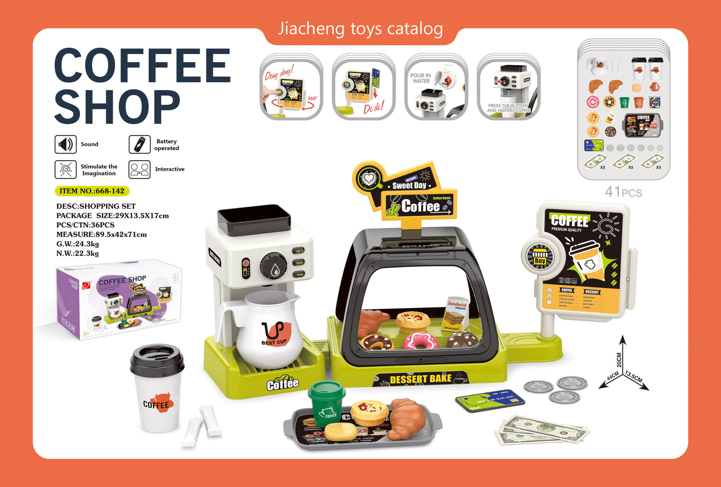 Kids’ Supermarket Set with Blue Green Coffee Machine