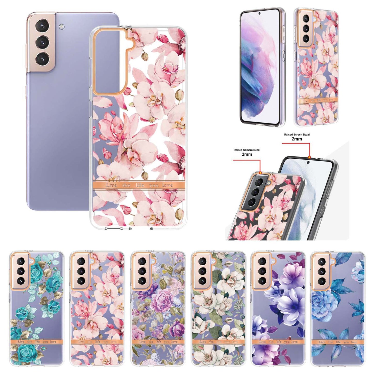 Stylish TPU + PC Protective Case for Samsung Galaxy S24 Series - Transparent Floral Design