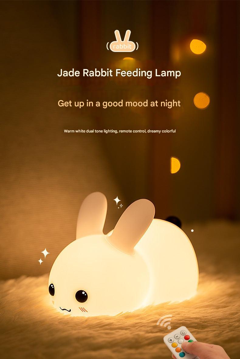 Soft ambient lighting emitted by rabbit-shaped night lamp