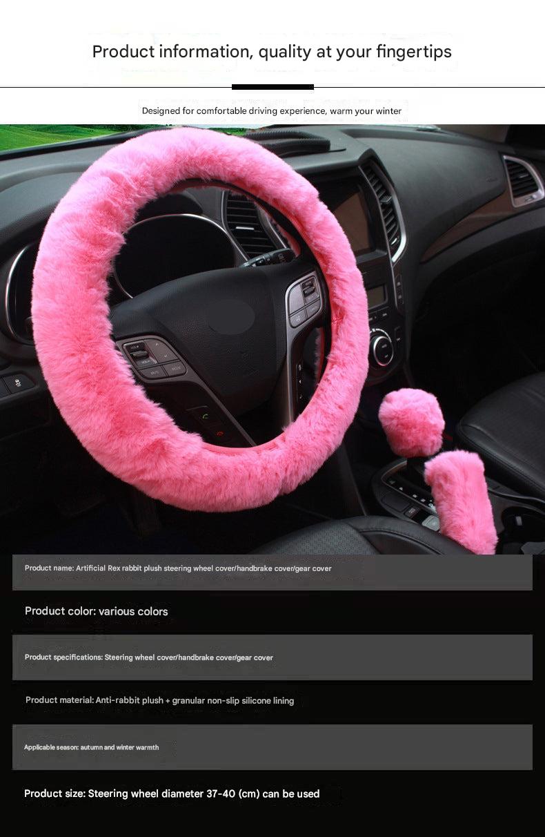 elegant gray fur steering wheel cover in vehicle