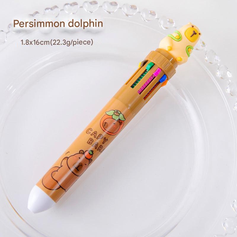 Capybara cartoon, multicolor pen with light blue details