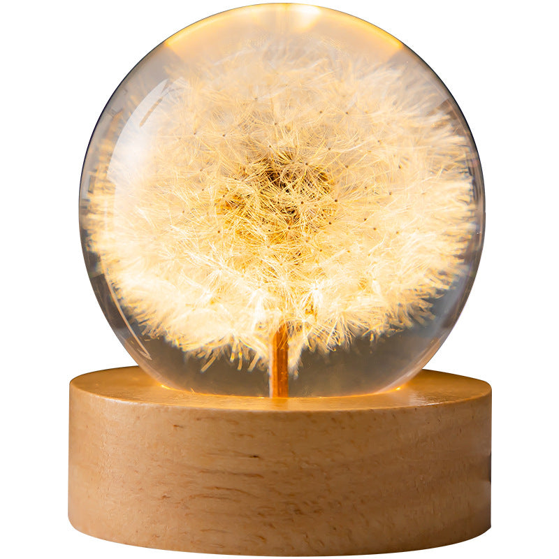 USB-powered LED crystal ball lamp with dandelion design